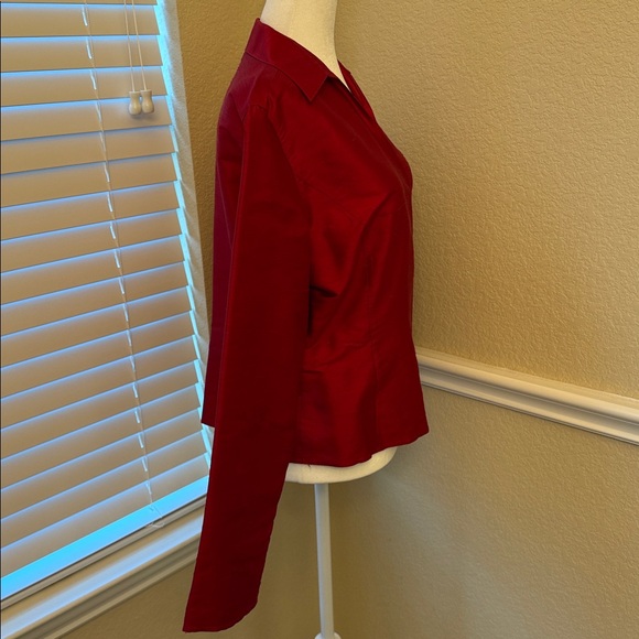 LOFT Vibrant Red Dupioni Silk Wrap Tie Blouse Women’s Size 12 - Picture 5 of 14